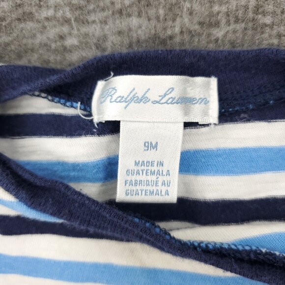 Ralph Lauren T-shirt Baby Boys 9M Months Blue White Short Sleeve Striped - Picture 3 of 9